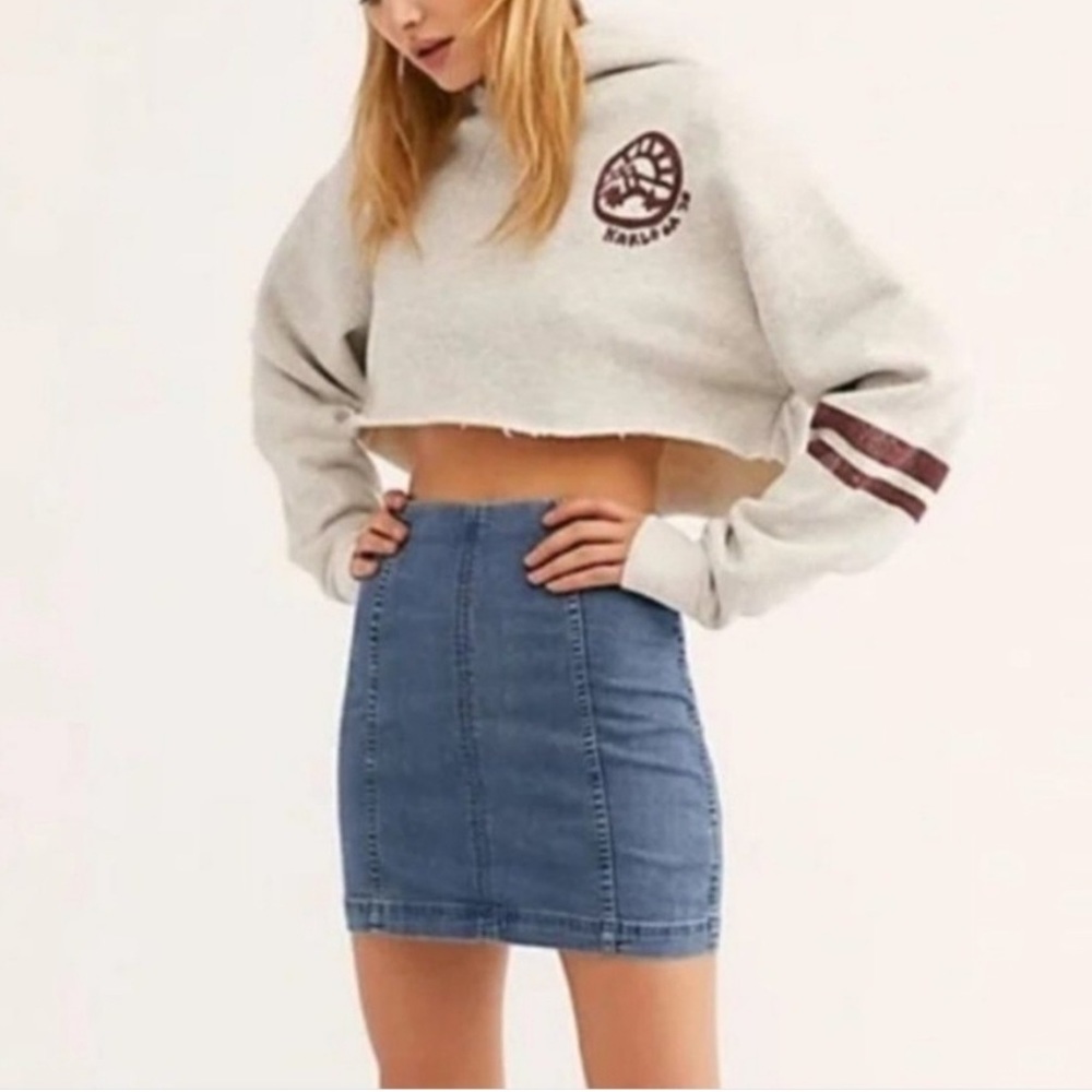 ⭐️2/$20 Free People Womens Modern Femme Denim Jean Stretch Bodycon Mini Skirt - Picture 3 of 15